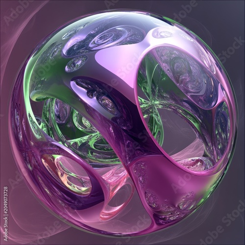 Abstract colorful glass-like sphere with swirling internal patterns