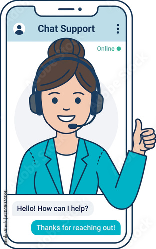 Customer support representative giving a thumbs-up gesture in a mobile chat application.