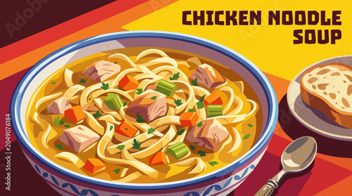 Quadro em tela chicken noodle soup cuisine food recipe culinary homemade traditional delicious