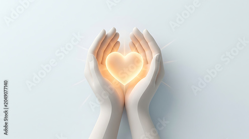 Human hands cup glowing heart signifying love and compassionate support