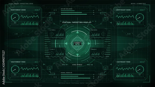 Quadro su tela User interface showing data in a central targeting display with different feed i