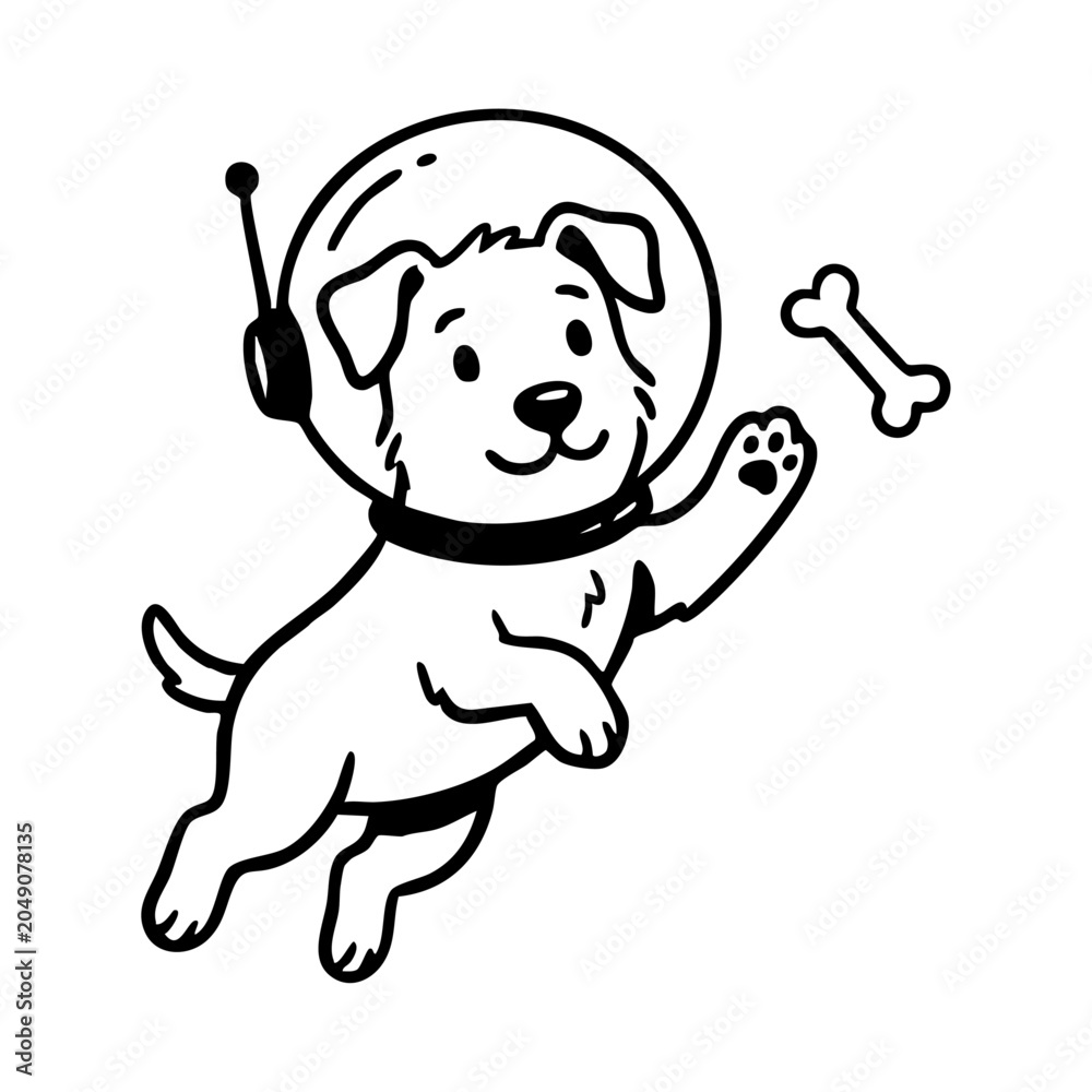 Obraz premium Cute Dog Astronaut Coloring Page