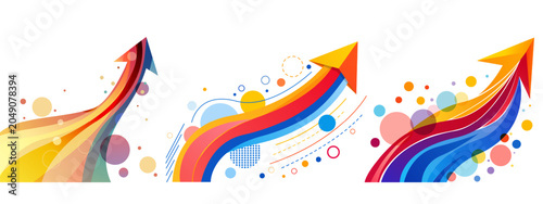 Set of Vibrant Upward Arrows Representing Growth and Success. Abstract colorful arrows pointing up for business growth and success concept