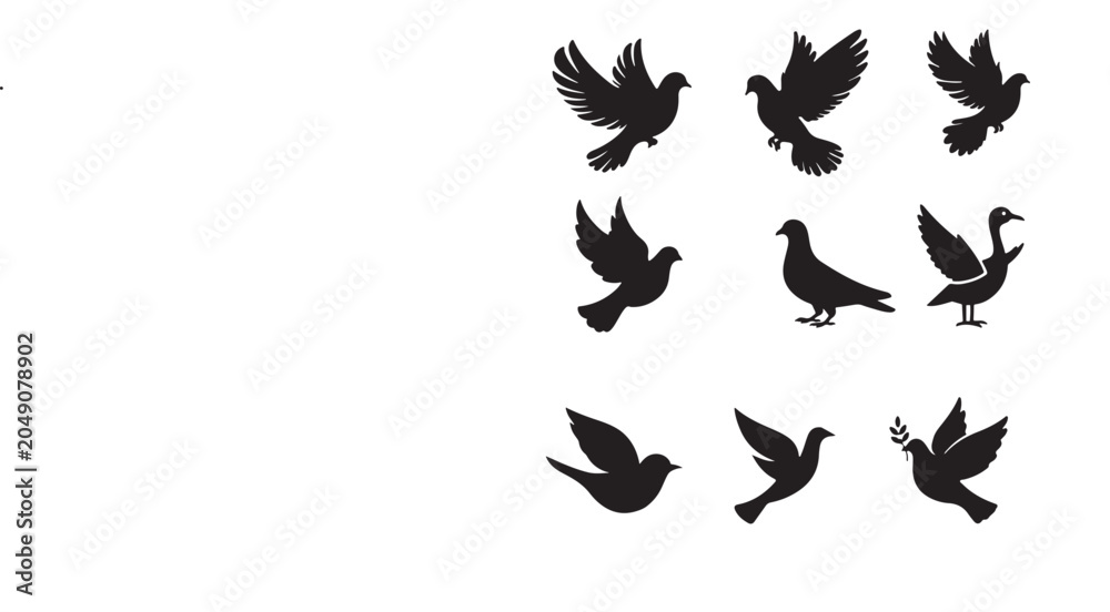 Fototapeta premium Flying Bird Silhouette Vector Set Collection.