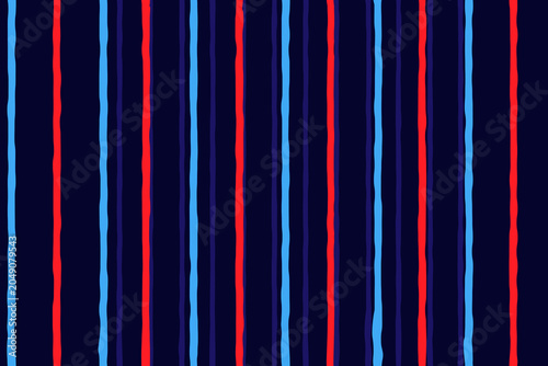Red and blue stripes on dark background, hand drawn seamless pattern.