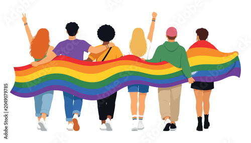Photos Diverse Group Holding Rainbow Flag.
