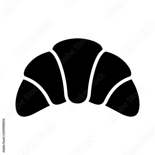 Canvas Print Black silhouette icon of fresh flaky croissant with croissant, breakfast