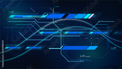 Bild auf Leinwand Digital interface layout shows data flow with lines and bars during system check