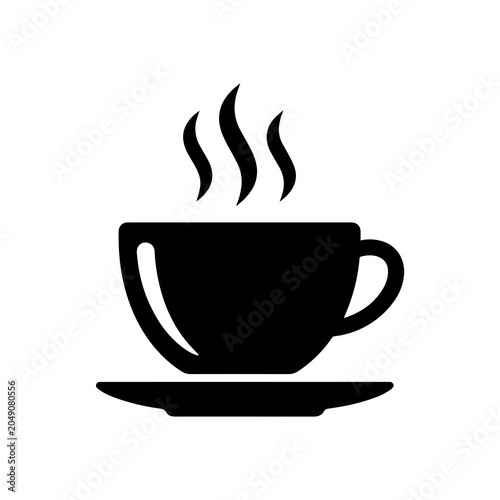 Canvas Print Hot steaming cup of coffee on a saucer icon with beverage caffeine breakfast