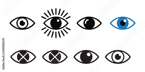 Tableau sur toile Eye icons featuring blue eye and crossed out pupils with various black outlines