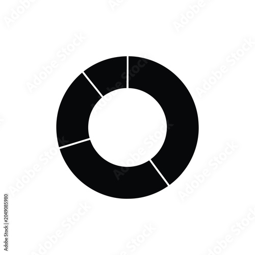 Φωτογραφία Black circular donut chart divided into four unequal segments, isolated on a whi