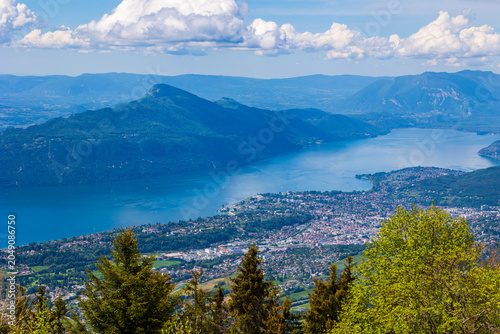 Panoramic view of the Bourget Lake from the Sire alpine pasture