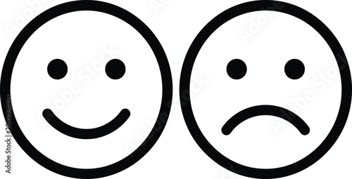 Принти на полотні Smiling and frowning face icons, black emoticons, simple vector graphics, emotio