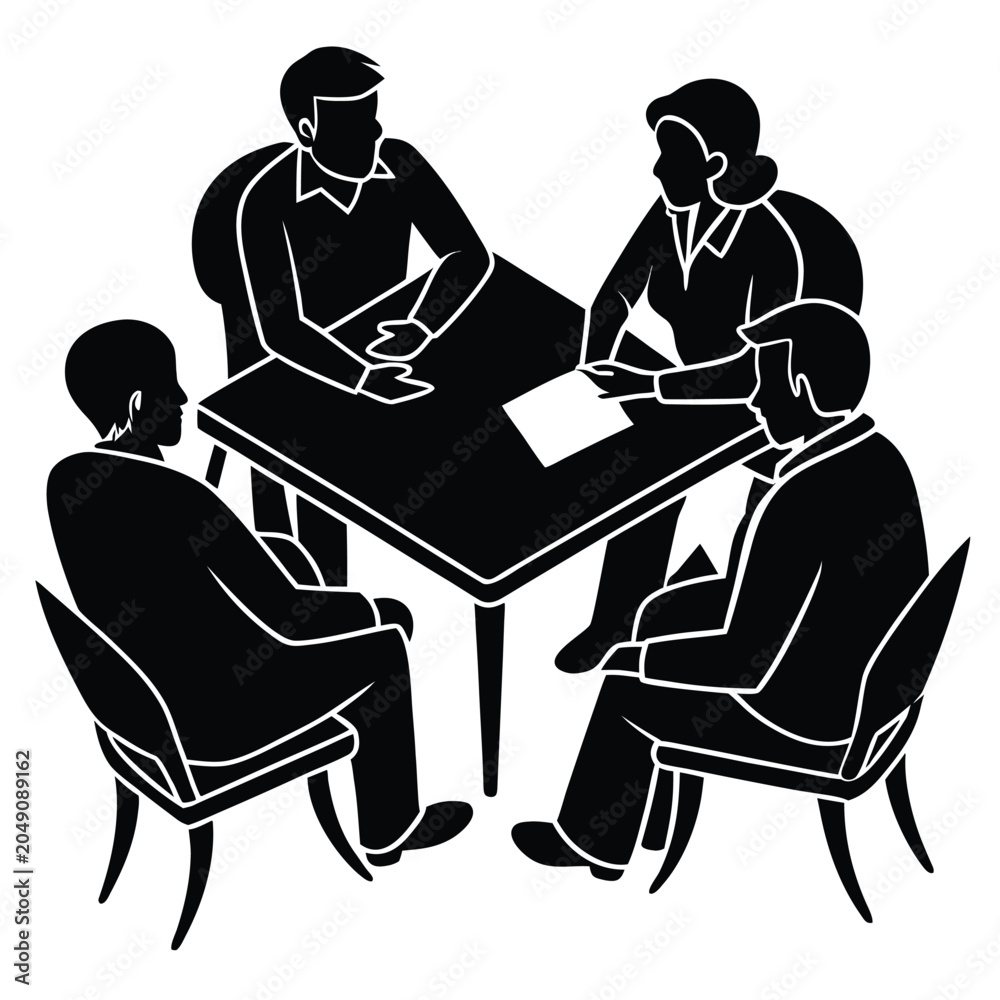 Fototapeta premium Business meeting of four people sitting around a table, vector illustration