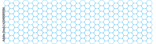 Blue neon glowing hexagon honeycomb grid seamless pattern on transparent background for futuristic technology network connection science wallpaper web design and digital overlay backdrop