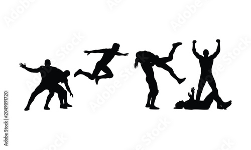 Quadro em tela Dynamic silhouette sequence four figures depicting struggle victory and physical