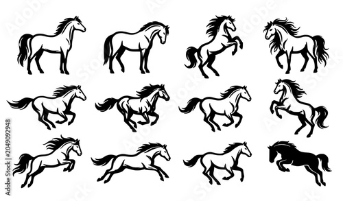Obraz na płótnie Horse Outline Illustration Collection with Galloping Jumping and Running Poses