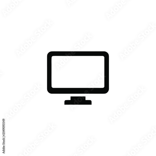 Photography Simple black silhouette of a computer monitor screen with a stand, isolated on a