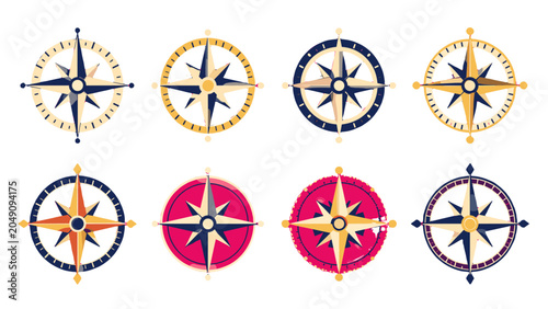 Konstfotografi Set of eight colorful compass rose vector designs