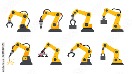 Fotografía Set of industrial robotic arms with different tool attachments