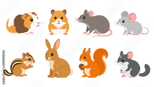 Bild auf Leinwand Cute cartoon rodents and rabbit animal set on white