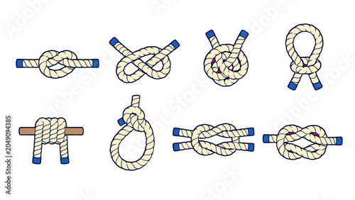 Fotografía Set of rope knots and loops in hand drawn vector style