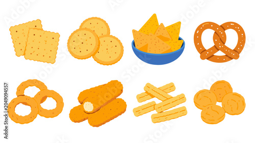 Canvastavla Assorted savory snack foods illustrated in a simple vector set