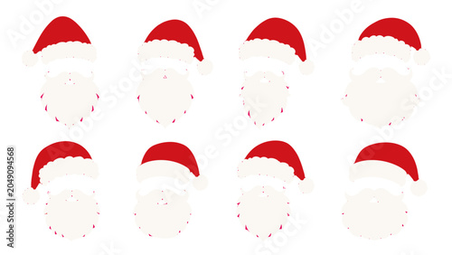 Fotografie Set of Santa Claus faces with red hats and white beards