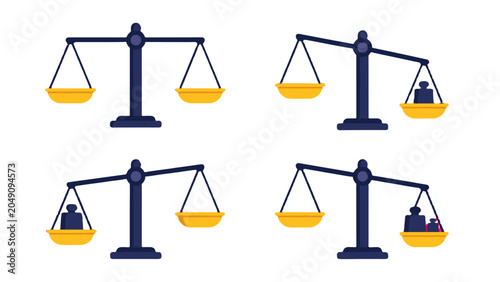 Foto Balance scale comparison set with equal and weighted pans