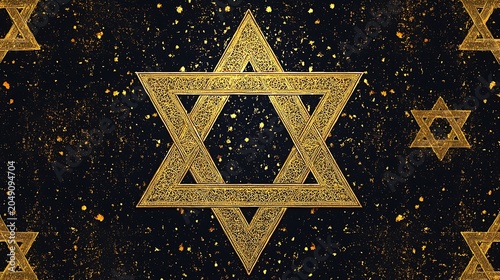 Star of david artwork with glowing gold sacred geometry picture