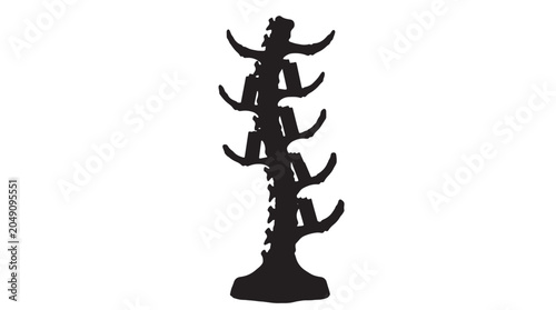 Bild auf Leinwand Dragon Spine Bookshelf Silhouette, Unique tree shaped bookshelf standing upright featuring sturdy wooden branches for storing many literary books, Editable Vector Strokes Illustrations Silhouettes