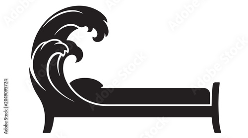 Schilderij op canvas Wave Crest Bed Frame Silhouette, Comfortable bed where the headboard is shaped like a powerful crashing ocean wave Editable Vector Strokes Illustrations Silhouettes