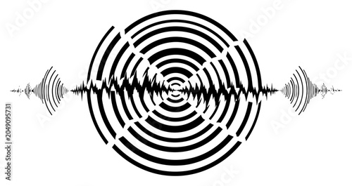 Konstfotografi Circular concentric rings and horizontal sound frequency waves in a minimalist g