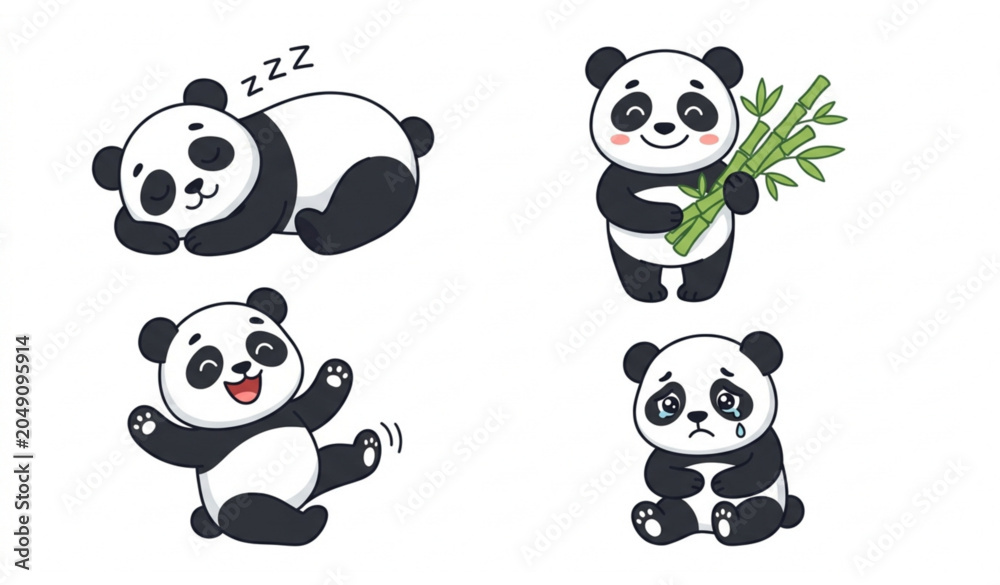 Fototapeta premium Cute Panda Characters Collection Cartoon Vector Set