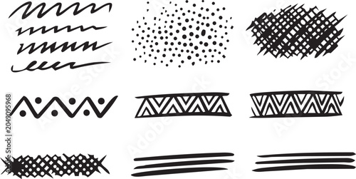 Abstract Hand Drawn Tribal Brush Strokes Vector Set | Boho Doodle Pattern Elements