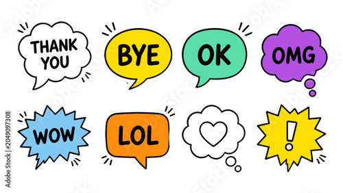 Tableau sur toile Hand drawn comic speech bubbles with text and symbols set