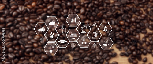 Smart agriculture and agritech concept. Hand using touching digital icons interface of modern farming technology, Agribusiness innovation and smart farming management. not ai