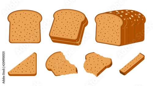 Bild auf Leinwand Vector set of sliced bread loaf toast and biscuit pieces
