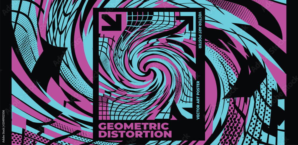 Obraz premium Abstract vector poster set with linear gradients and geometric distortion patterns, Minimalist halftone artwork visual transformation and dynamic motion ornament with transition effect, kit 4