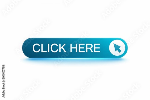 Modern click here button with arrow icon on blue background