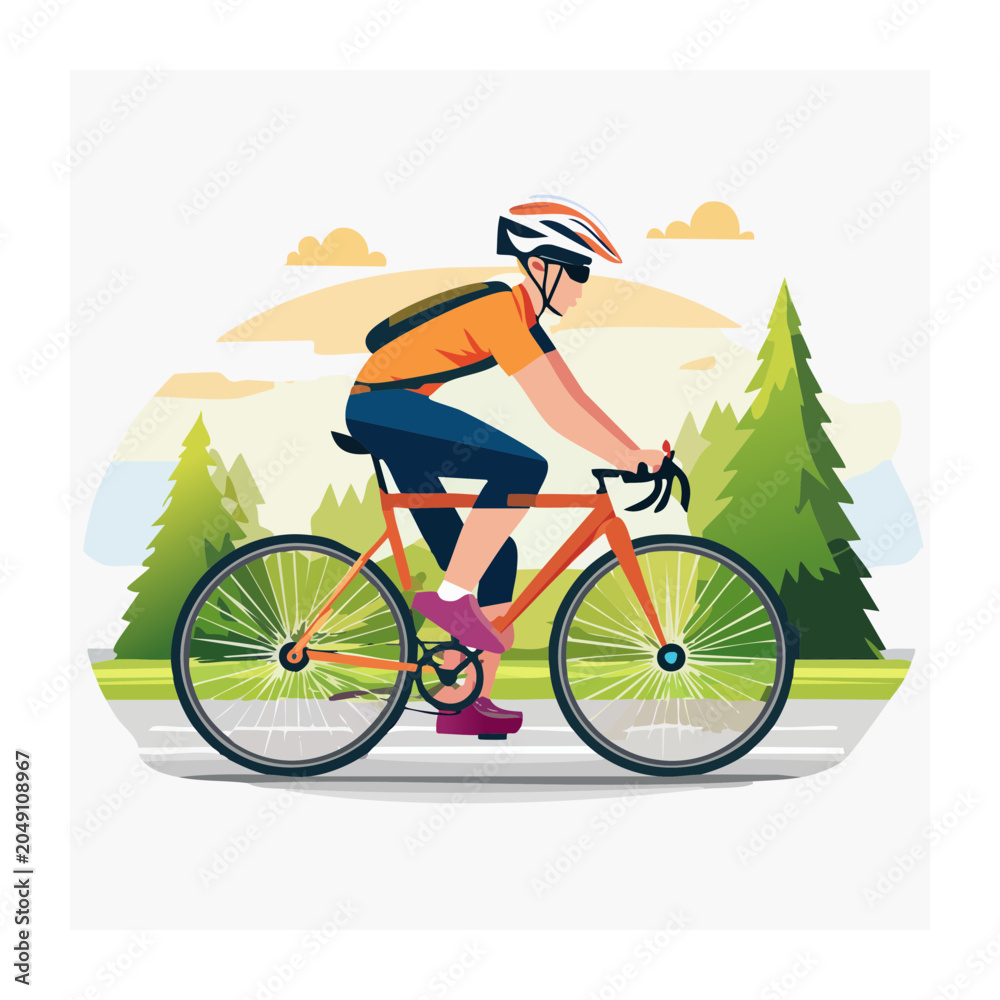 Fototapeta premium Flat design illustration of a person cycling outdoors