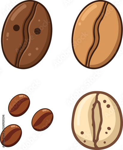 Coffee bean icon set vector with roasted coffee seeds illustration cafe and beverage symbol collection
