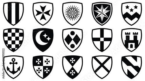 Canvas Print Heraldic Shield Designs Vector Featuring Classic Symbols and Geometric Patterns