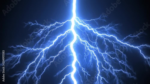 Intense blue lightning strikes illuminate the dark night sky with powerful energy