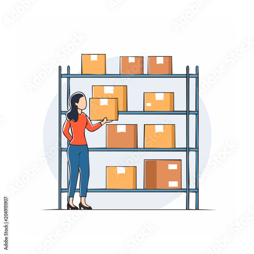 Woman organizing boxes on a warehouse shelf
