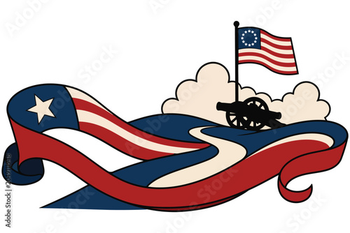 Canvastavla Texas flag ship sailing with cannon and stars