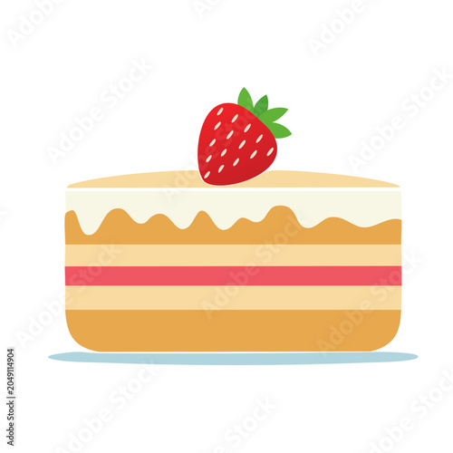 Flat design illustration of a slice of cake with strawberry