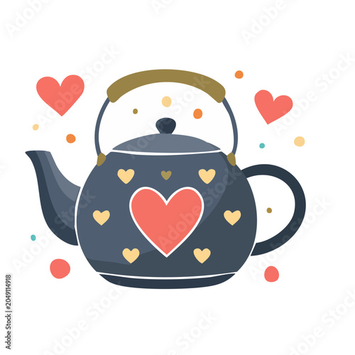 Flat design teapot decorated with hearts