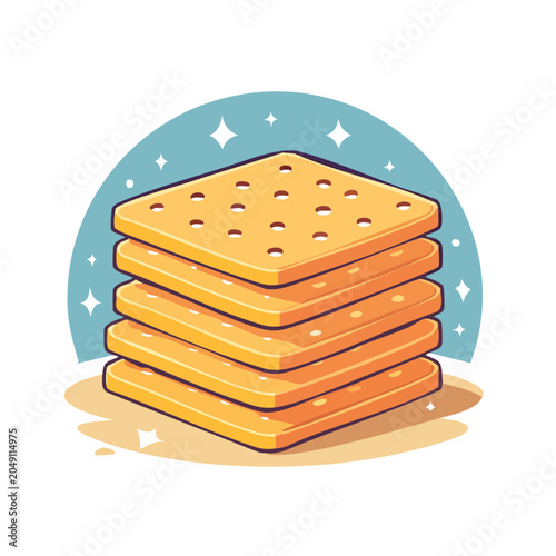 Stack of square crackers with holes, flat design illustration