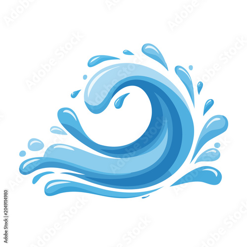 Stylized blue wave with water splashes